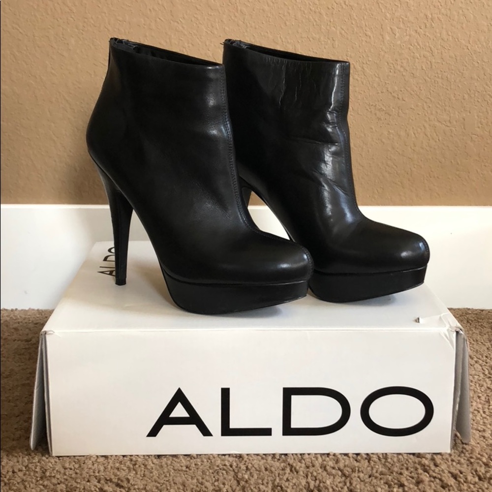 Aldo Black Leather Platform Booties
